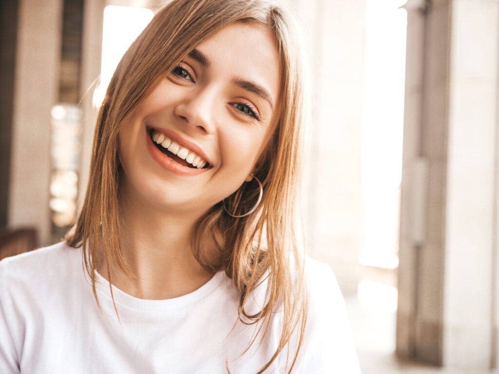 a Woman with a Healthy Smile in Brentwood